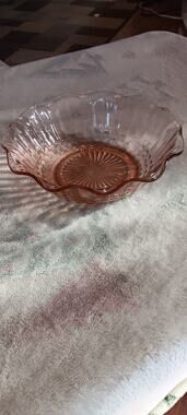 Pink Pressed Depression Glass Small Bowl Candy Dish Ruffled Edges Raised Designs